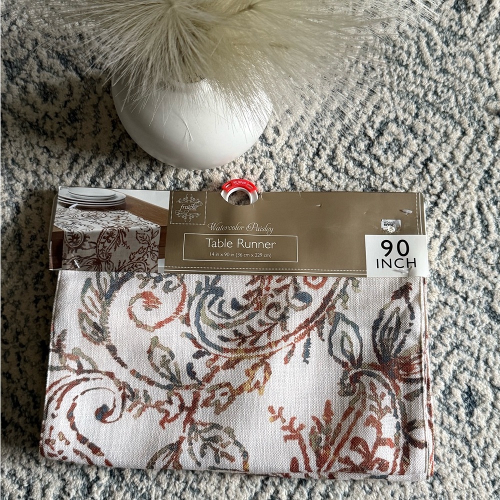NWT 90” Watercolor Paisley Table Runner